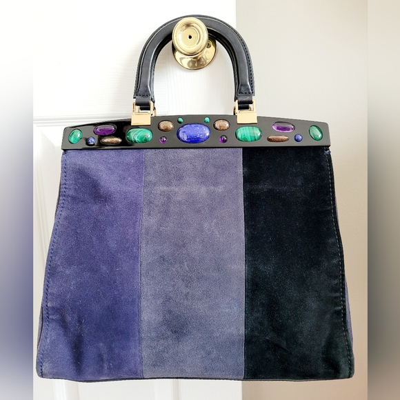 Tory Burch Attersee Women Luxe Suede Frame Satchel Bag Jewel /Black Large - Picture 4 of 16